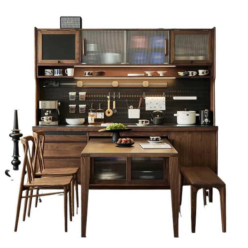 

North American black walnut dining side cabinet Solid wood can be embedded in dining table wall integrated high cabinet locker