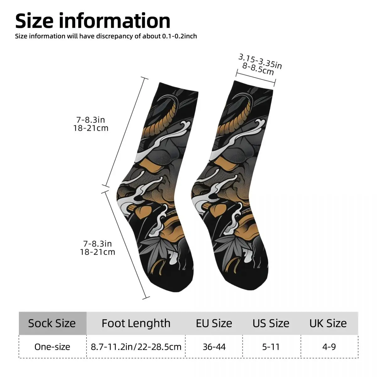 Oni Irezumi Japanese Tattoo Style Men\'s Socks Retro Harajuku Samurai Street Style Novelty Seamless Crew Sock