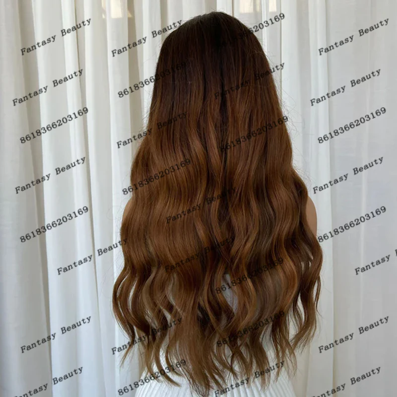 Ombre Long Wavy Golden Brown Human Hair 1x4 apertura U Part parrucche per donne nere 180 densità regolabile V Part parrucche Full Thick End