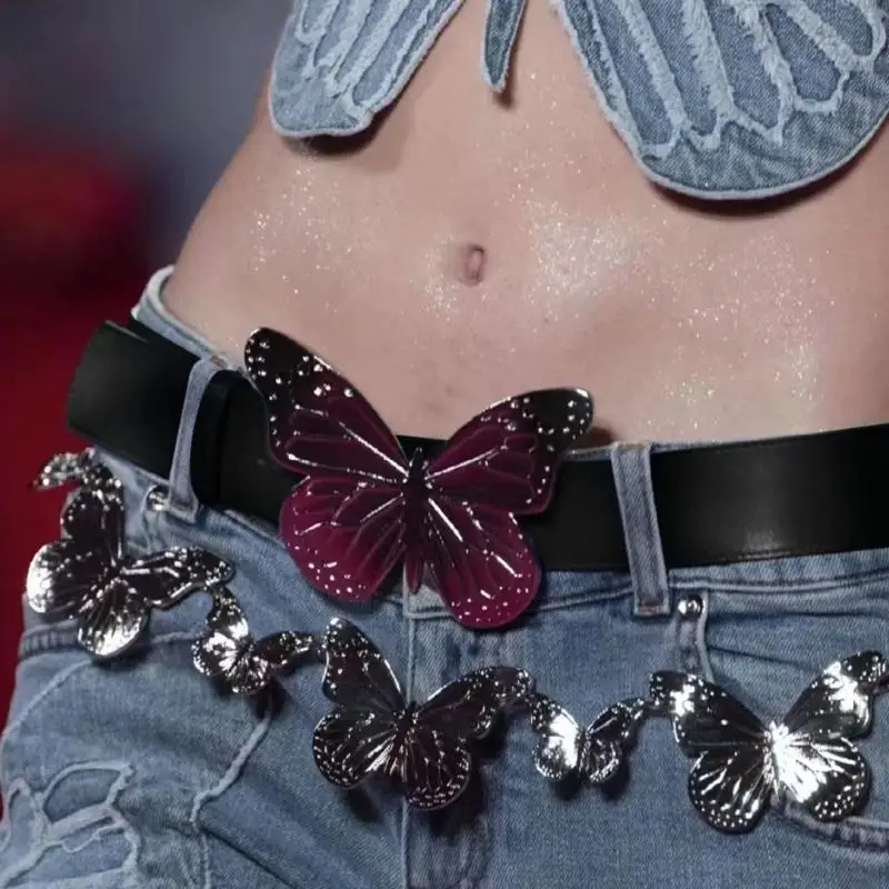 

652F Stomach Chain Butterfly Belly Chain Layered Body Chain Butterfly Waist Chain Belt Skirt Chain y2k Pant Chain Jeans Belt