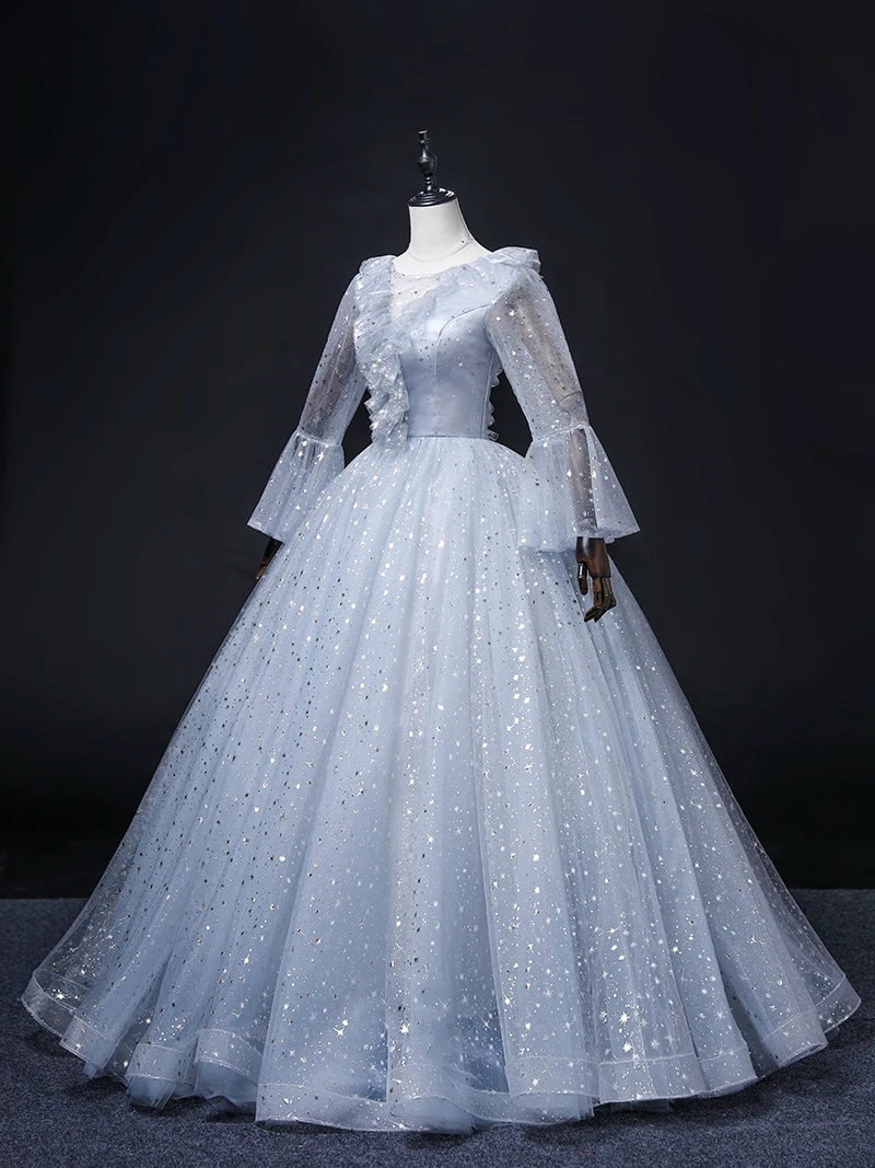 light pale blue flare sleeve vintage medieval sissi princess Medieval Renaissance Gown queen Costume Victorian Belle ball