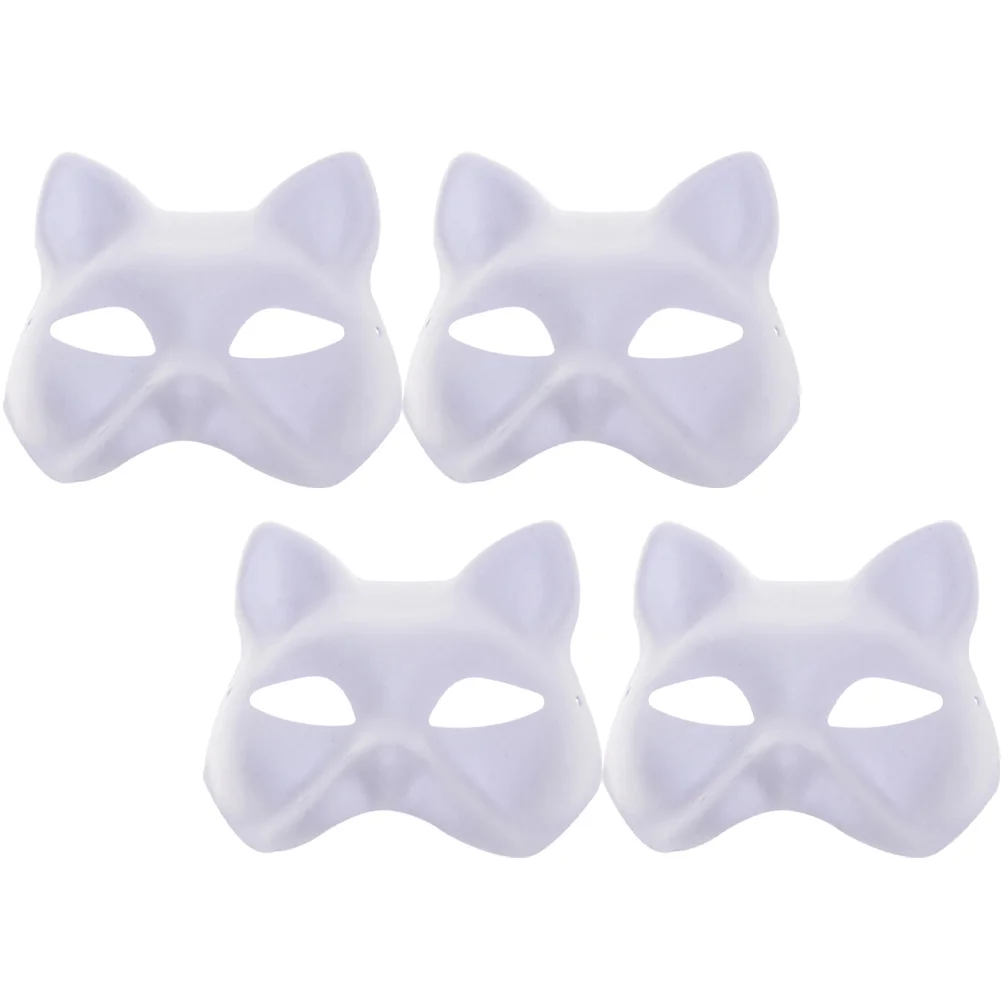 Paper Cat Hand Painted Pulp Masks, em branco DIY Animais para Festa, Halloween Half Stage, Performance Papelão, 4 pcs