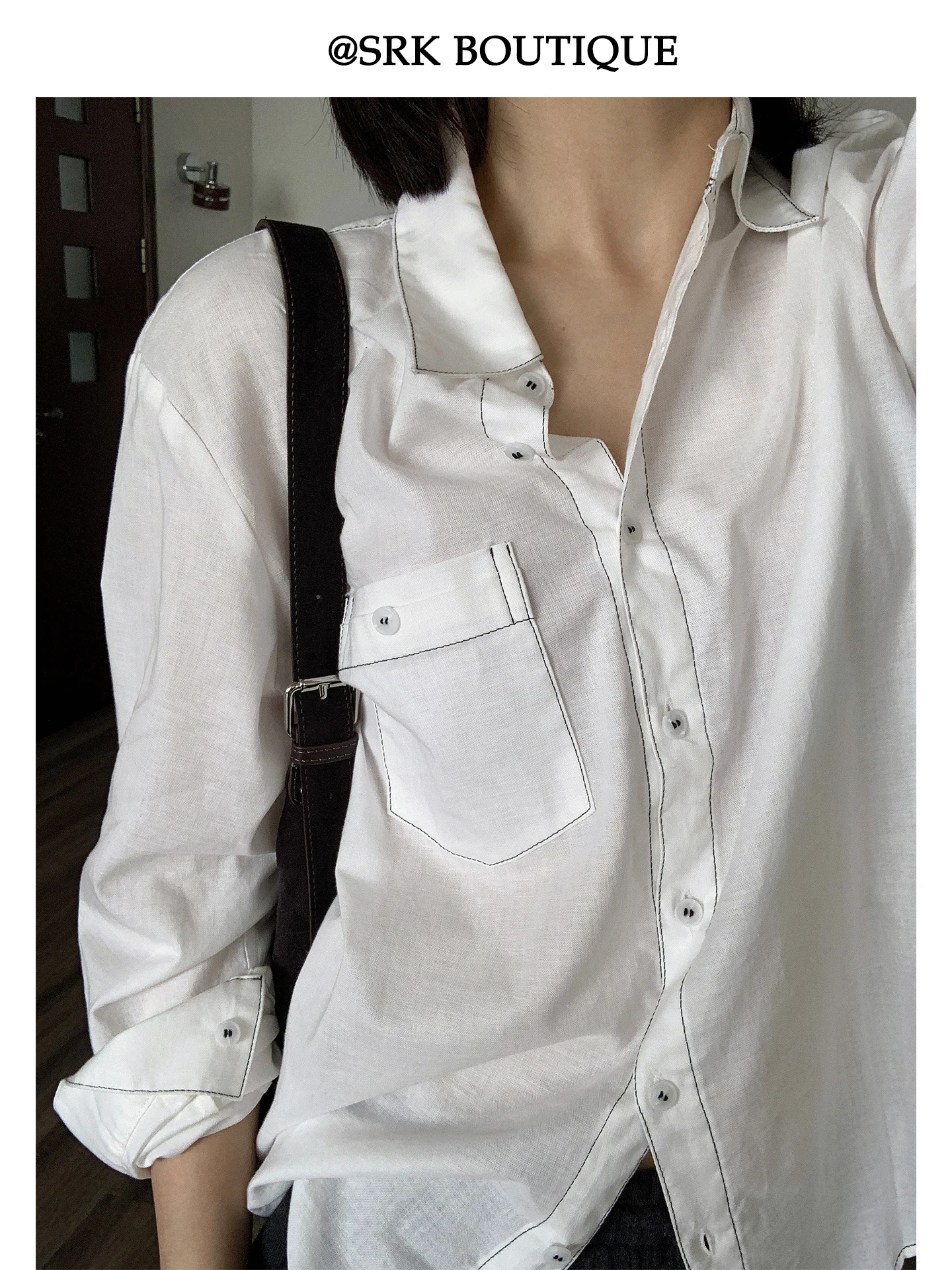 

SRK Women's Loose Fit Cotton Linen Blend White irt Faionable mat Design Casual Sle Outerwear Color Blo Top