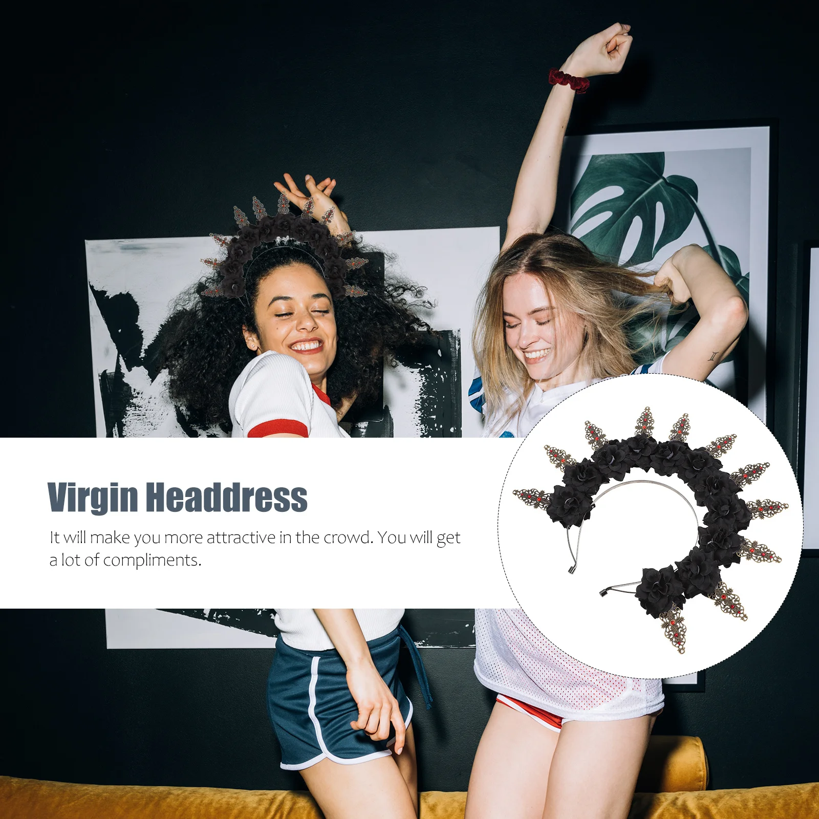 

Exquisite Metal Crown Tiara Floral Headdress Headband for Brides Women Girls Stylish Festival Hair Garland Hair Accessory