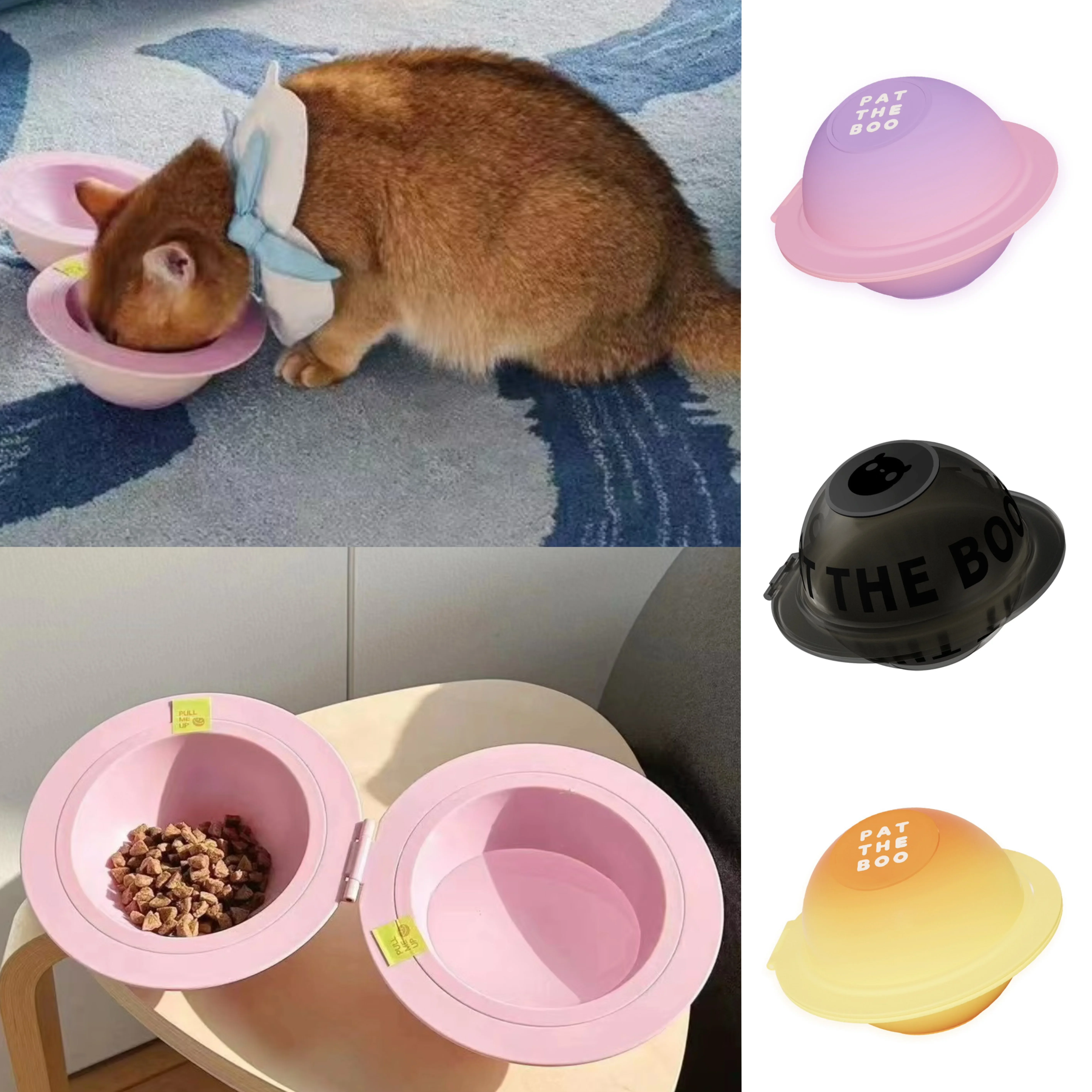 

Manshun 2 in 1 Foldable Double Cat Bowl Planet Rounded Dog Rabbit Cat Feeder Home Outdoor Travel Dog Food Bowl Cat Accessories