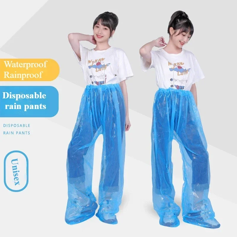 New Disposable Rain Pants Outdoor Travel Cycling Thickened Pack Foot Drift Waterproof Split Pant Tourism Clear Raincoat Rainsuit