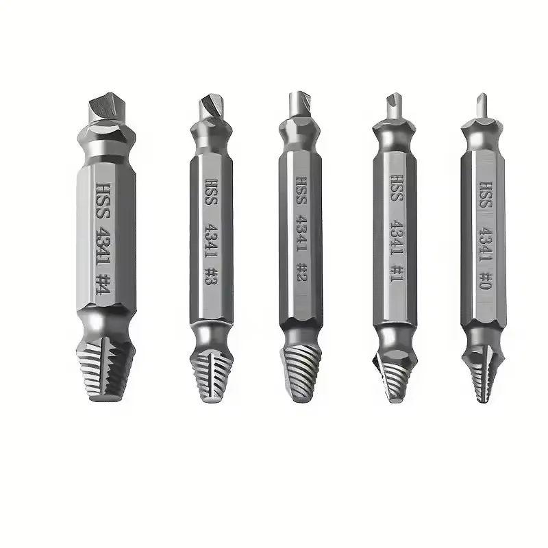 5PCS Broken Screw Extractor Set High Speed Steel Reverse Thread Drill Bit for Removing Rusted & Stripped Fasteners