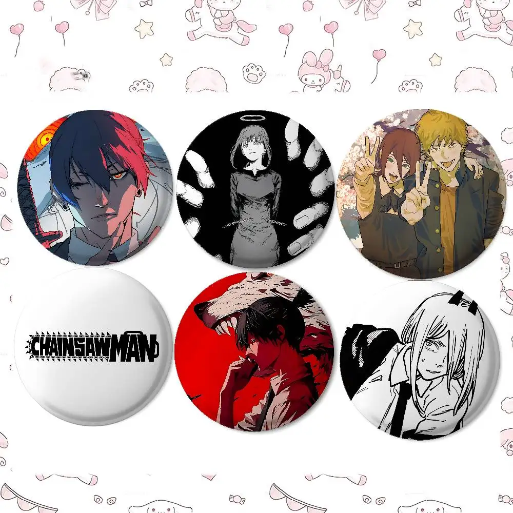 C-Chainsaw Man Badges Tinplate Soft Button Pin Brooch Metal Badge Custom Jewelry Accessories Hat Bag Lapel