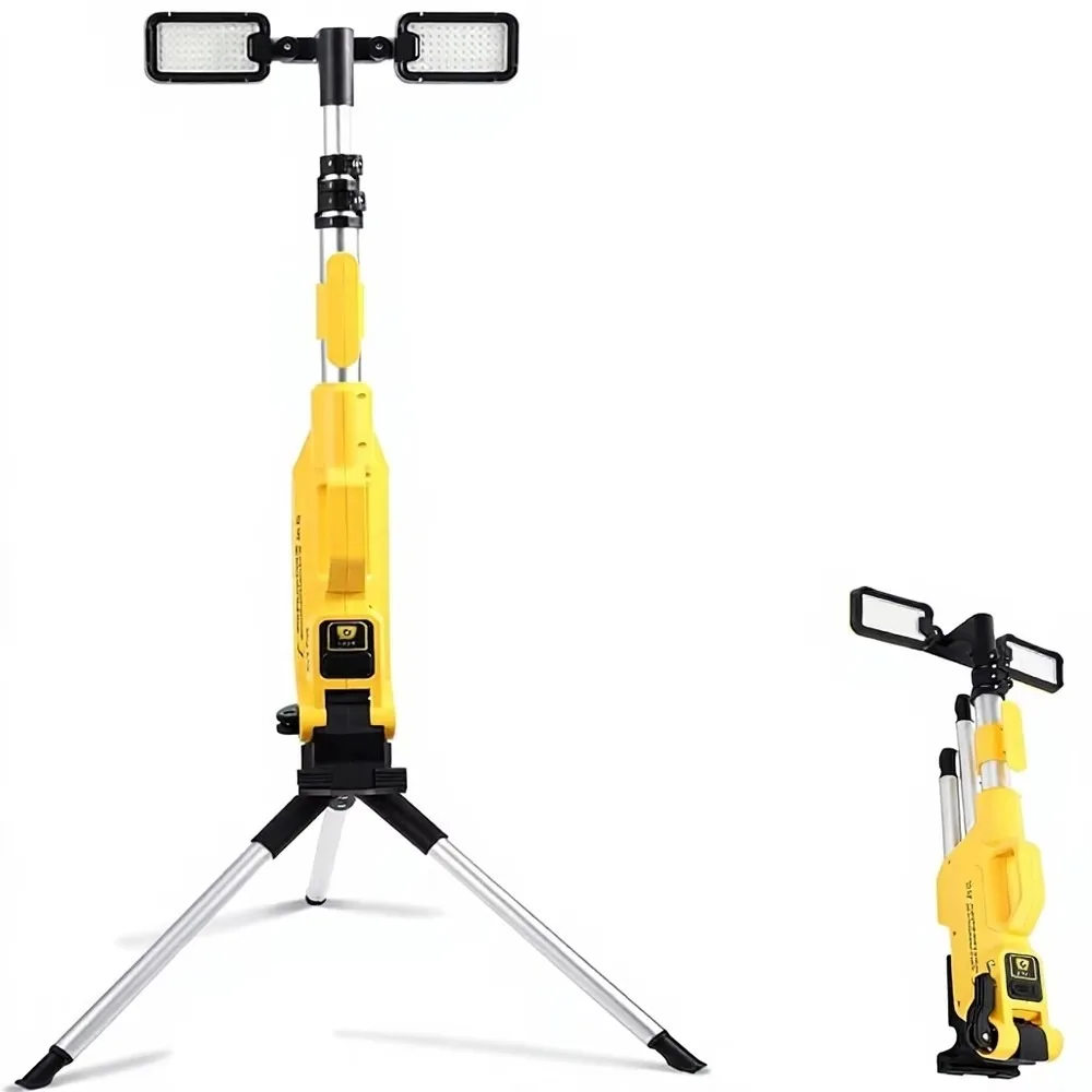 8000 Lumen Rechargeable LED Work Light Tripod Stand 2 Adjustable Heads IP44 Waterproof Cordless Portable Battery