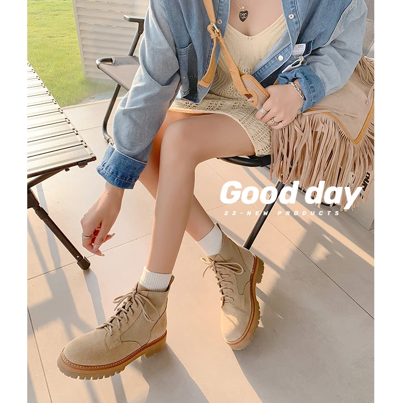 

Женские ботильоны из натуральной кожи, замша и джинсовые ботинки на платформе, на шнуровке, разные цвета, 22-25 см, Осень-зима 2020