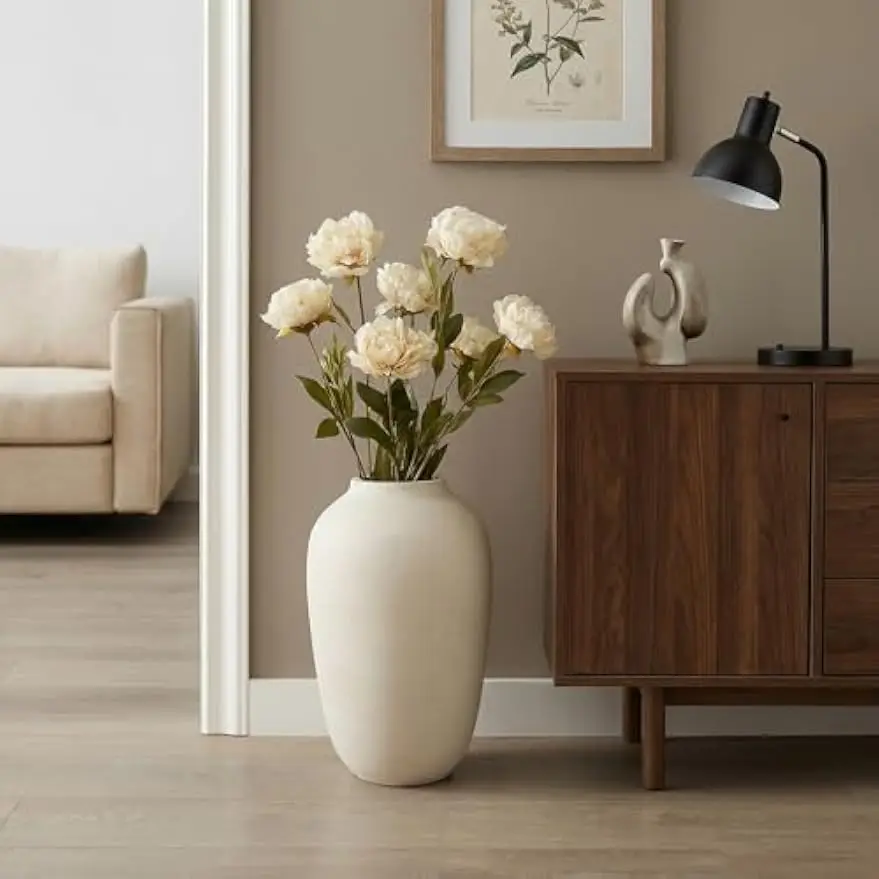 White Floor Vase, Large 20 Inch Tall Decorative Vase for Pampas Grass, Farmhouse Flower Vases, Rustic Vases Minimalist Home Decor for Living Room, Entry Way, Table, Weddings