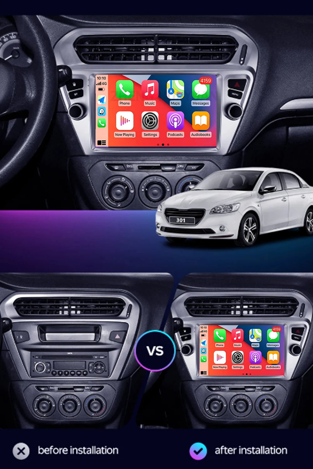 Android 16 Carplay&Auto Car Radio Navigation Multimedia Stereo Player QLED GPS For Peugeot 301 For Citroen C-Elysee CElysee 2012