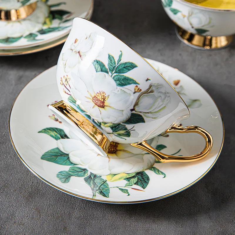 Taza de té y café de cerámica de hueso de grado elegante, platos, cuchara, traje para el hogar, oficina, taza de té de la tarde, suministros de cocina y restaurante, 3 uds.