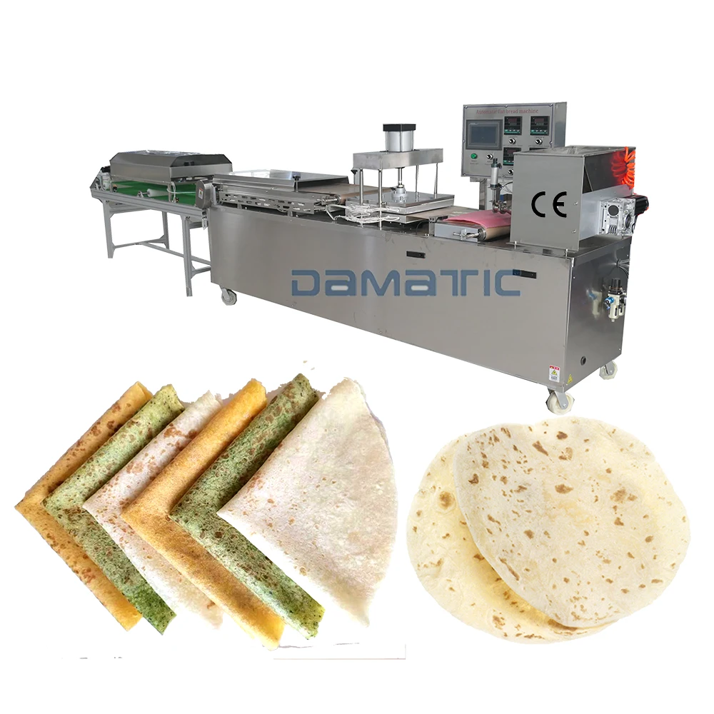 Damatic Tortilla Production Line/Customized Size And Thickness Automatic Tortilla Bread Dough Pressing Baking Machine