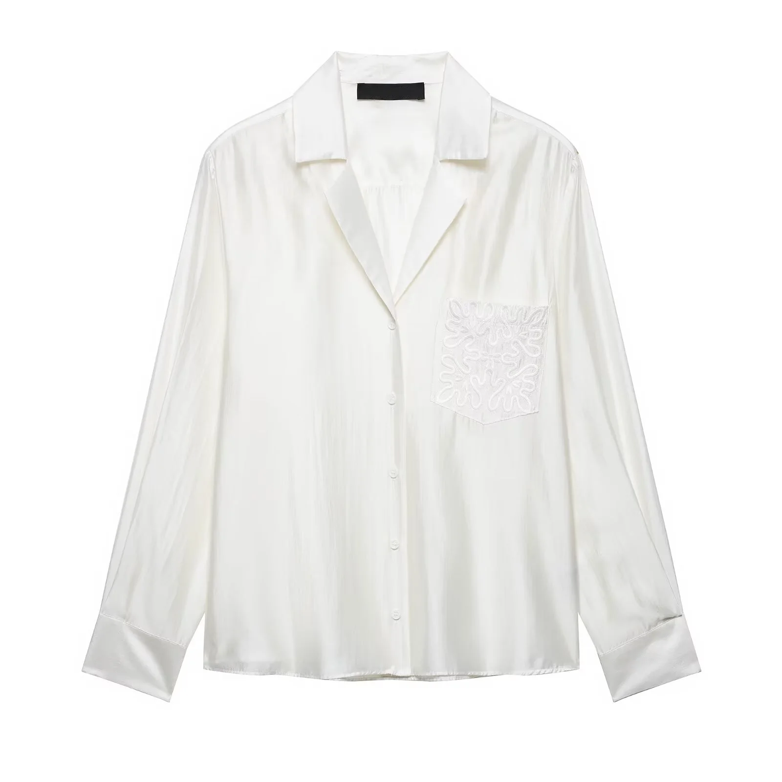 

Embroidery White Shirt Women 2025 New Summer Fashion Casual Solid Pocket Blouse Turndown Collar Long Sleeve Office Lady Tops