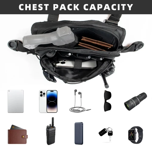 Imagen 2 del producto Bolsa de pecho ligera, paquete frontal para el pecho, chaleco para correr con bolsillo, soporte para teléfono, chaleco táctico impermeable de gran capacidad