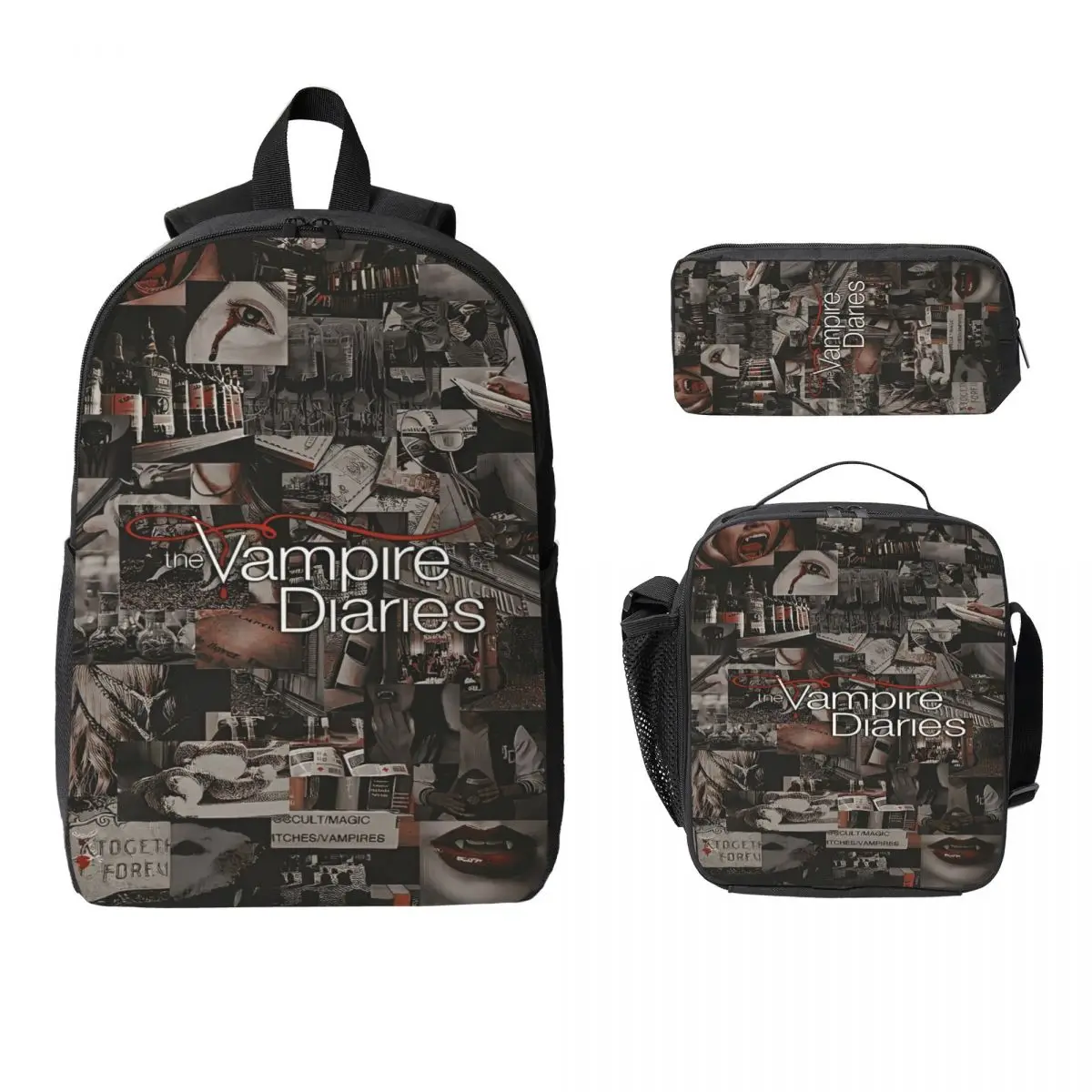 

3Pcs The Vampire Diaries School bags Set for Girls Pencil Boxes Backpack Sets with Lunch Box For School Students Knapsack