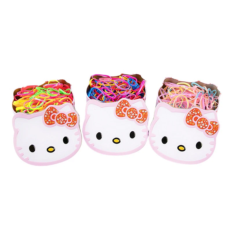 Sanrio 1 Box Large Capacity Hello Kitty Elastic Rubber Bands For Girl's Hair Salon Tools With Ponytail Hairstyle