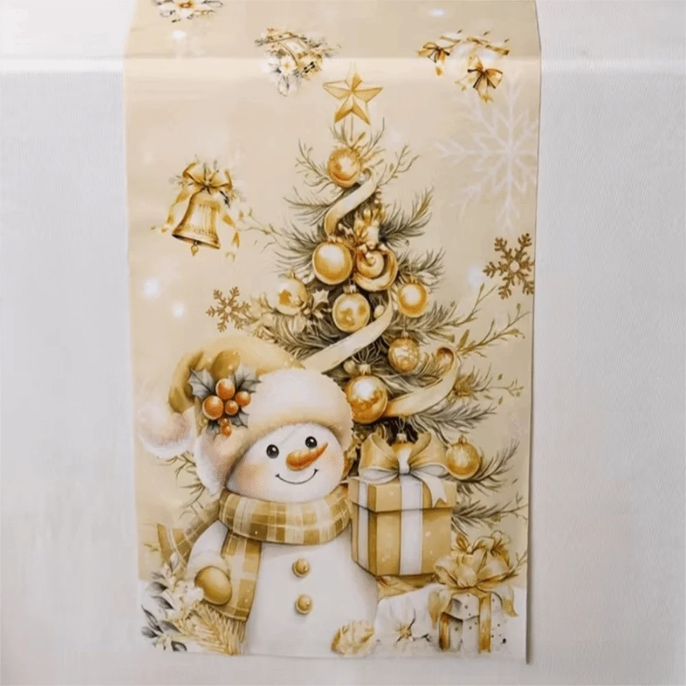 Santa Snowman Christmas Table Runner Reindeer Tabletop Decoration Xmas Table Flag Vintage Plaid Christmas Tablecloth