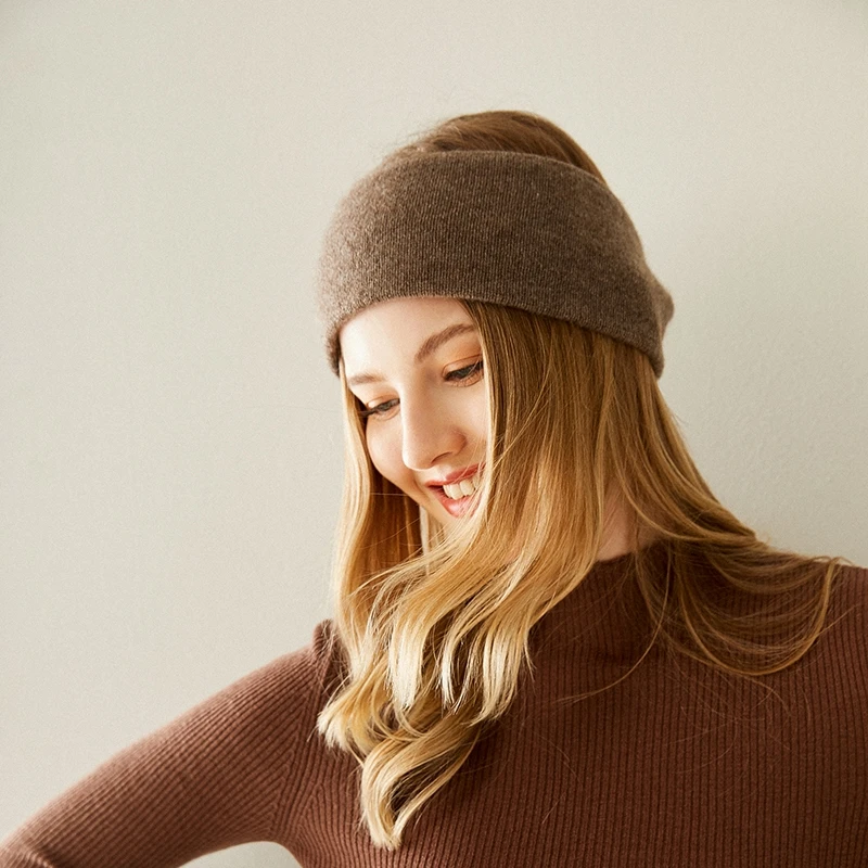 

Women Headwears 100% Goat Cashmere Knitted Head Accessories 2022 Winter New Fashion Keep Warm Caps