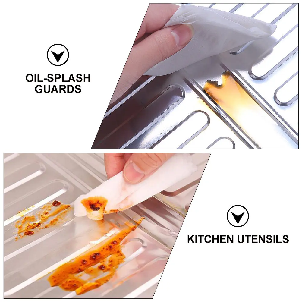 6Pcs Cooking Splatter Baffles Aluminum Foil Oil-Splash Guards Exquisite Workmanship Curled Edge Design No Hand Cuts Wall