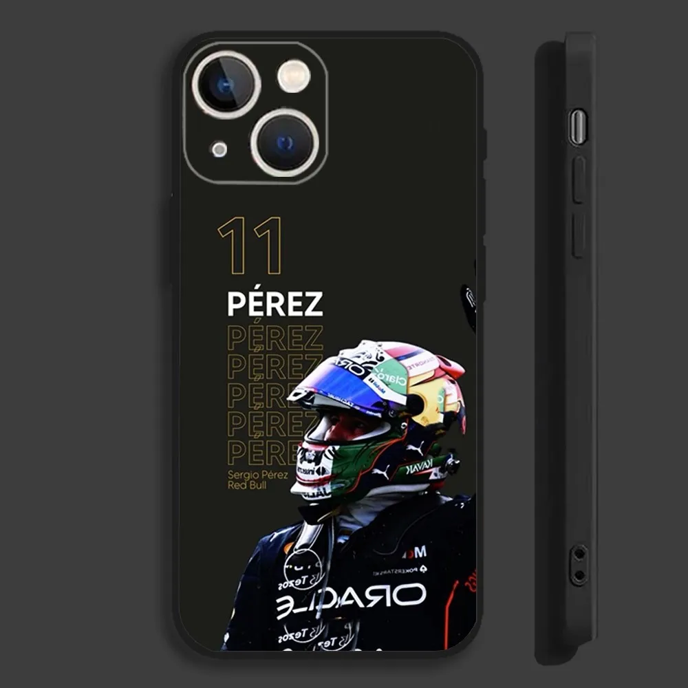F1 11 Checo S-Sergio P-Perez Capa de telefone para iPhone 16,15,14,13,12,11,Pro,Max,Plus,Mini,X,XS,XR,8,7,6,S,SE Capa preta macia