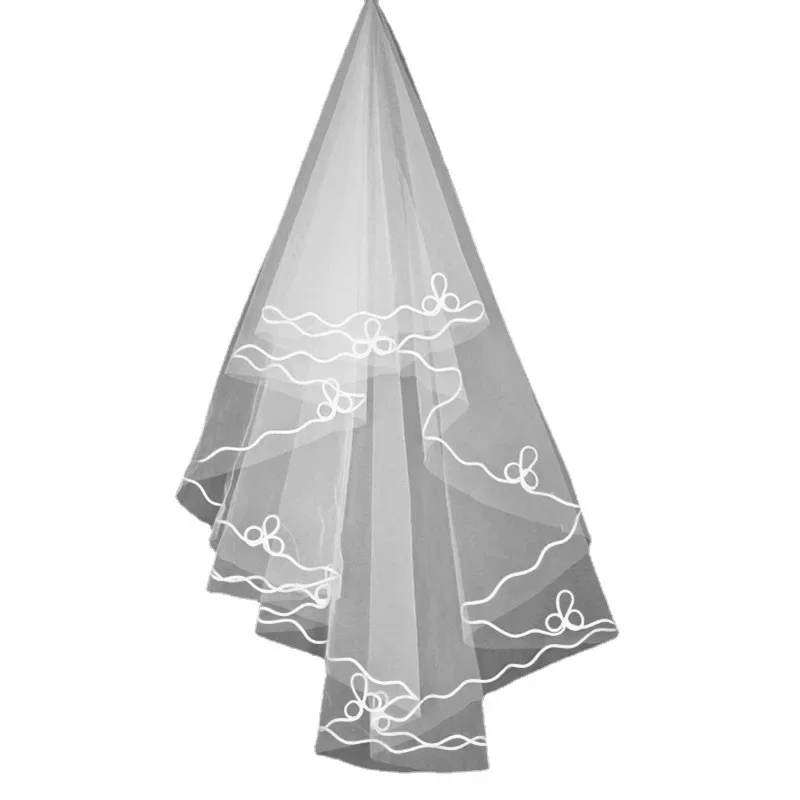 

Женская свадебная короткая фата из тюля, однослойная цветочная аппликация без расчески Veu de Noiva 2025