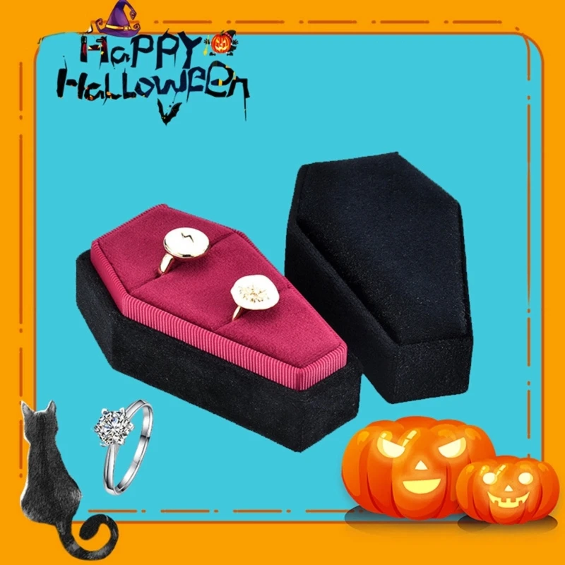 ZB91 Gothic Quan Tài Hình Hộp Đựng Trang Sức Thời Trang Nhung Nhẫn Hộp Halloween Trang Sức Người Tổ Chức Đồ Trang Trí Cho Nữ Bé