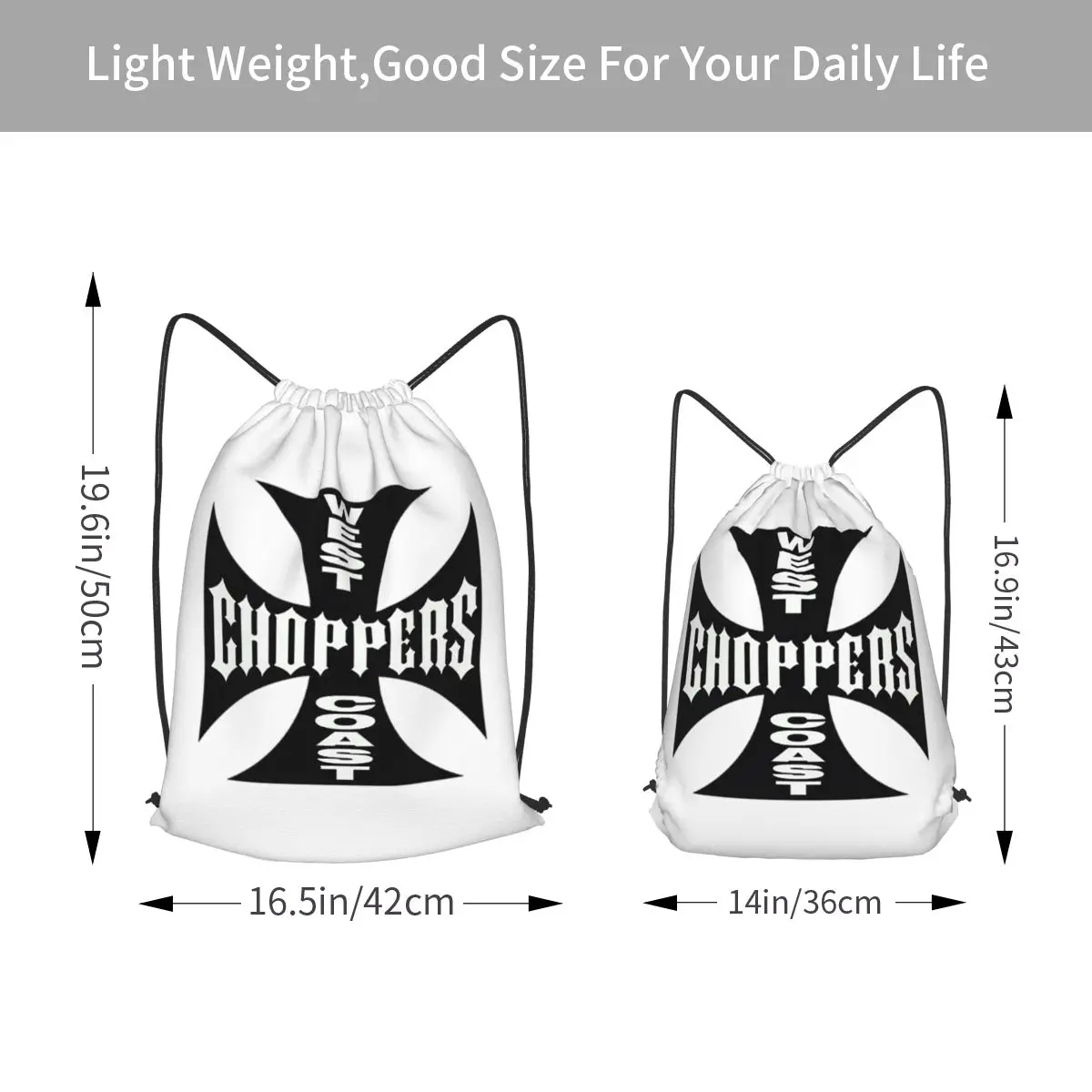 Personalized West Coast Iron Cross Choppers Backpacks Portable Drawstring Bundle Pocket Sundries Bag Book Bags for Man Woman