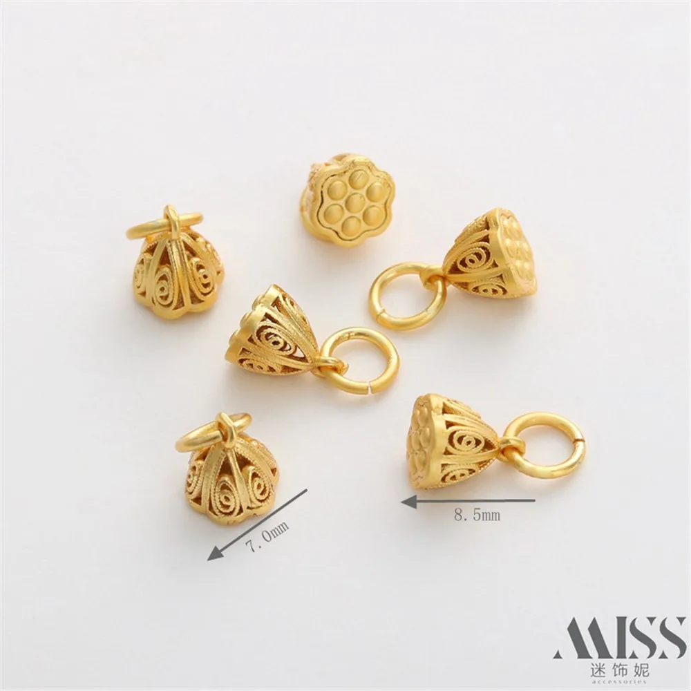 

18K Gold Bag Color-preserving Dumb Gold Hollow Shower Head Lotus Seed Pendant DIY Handmade Pendant Bracelet Necklace Accessories