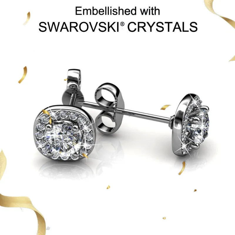 

Daisini 925 Sterling Silver Cushion Stud Earrings Embellished with Premium Grade Crystal From Swarovski for Men Hip Hop Style