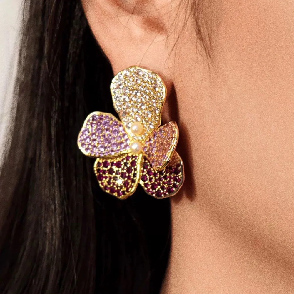 

Missvikki Original New Trendy Big Flower Pendant Earrings for Women Girl Fine Bridal Wedding Party Shiny Jewelry High Quality