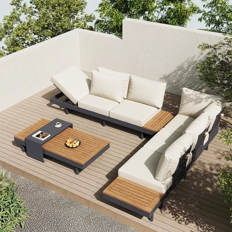`Outdoor Premium Sofa Set Preservative Wood Coffee Table Villa Courtyard Garden Showroom Balcony Terrace Leisure Furniture`