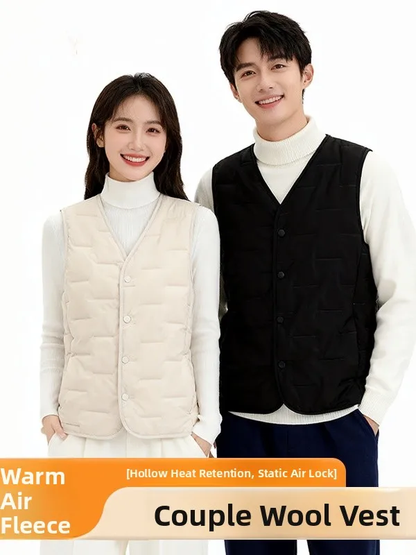 

Autumn Winter Light Woolen V-Ne Vest for Couples Inner Fce Polyester Thiened Regular Length Single Button