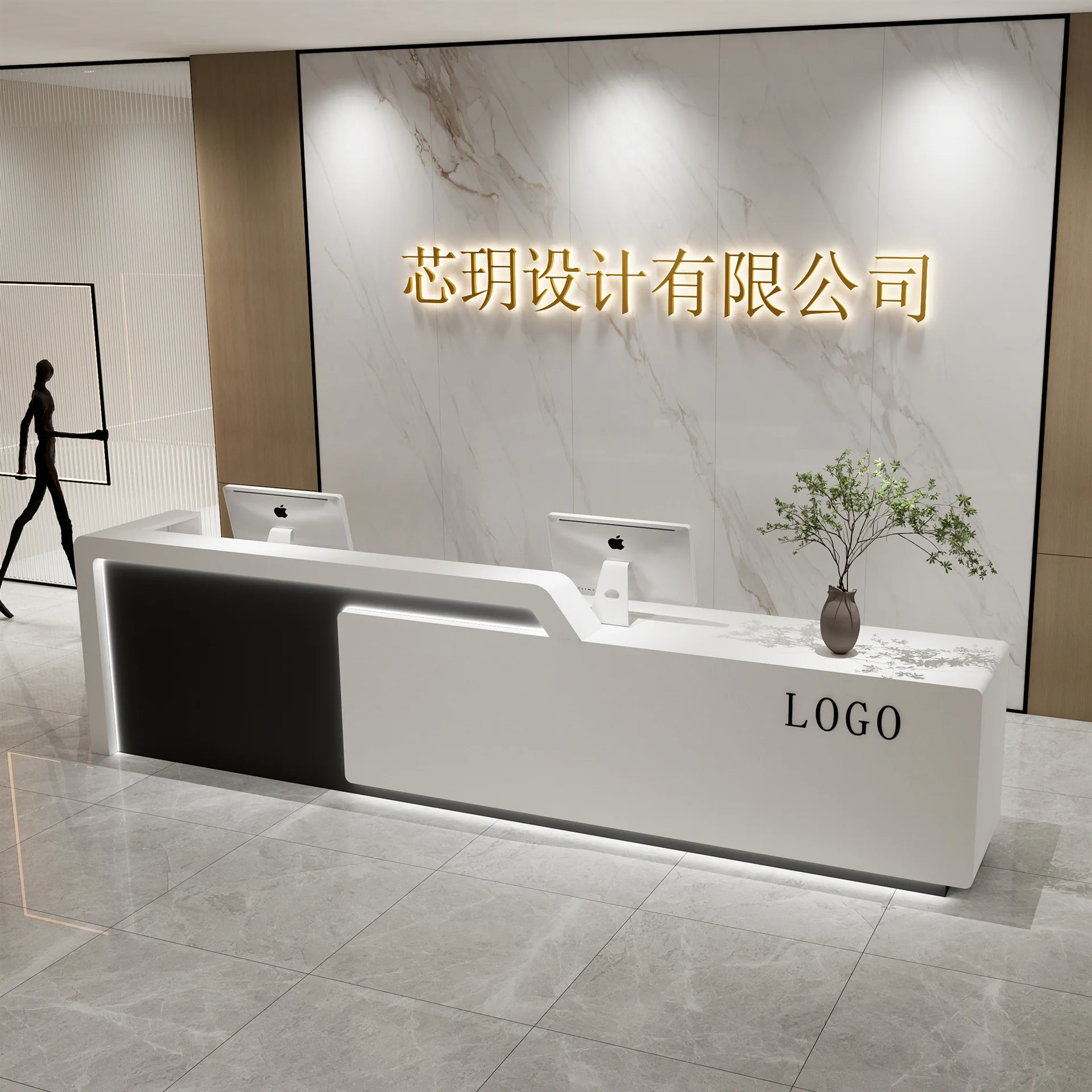 Reception desk, cashier, hair salon, clothing store, minimalist paint baking