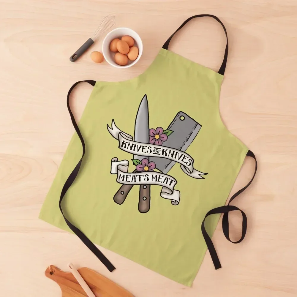 

Gay Pirates-Knives are Knives, Meat's Meat Apron Women Kitchen'S Kitchen Kawaii Accessories Custom Things For Kitchen Apron