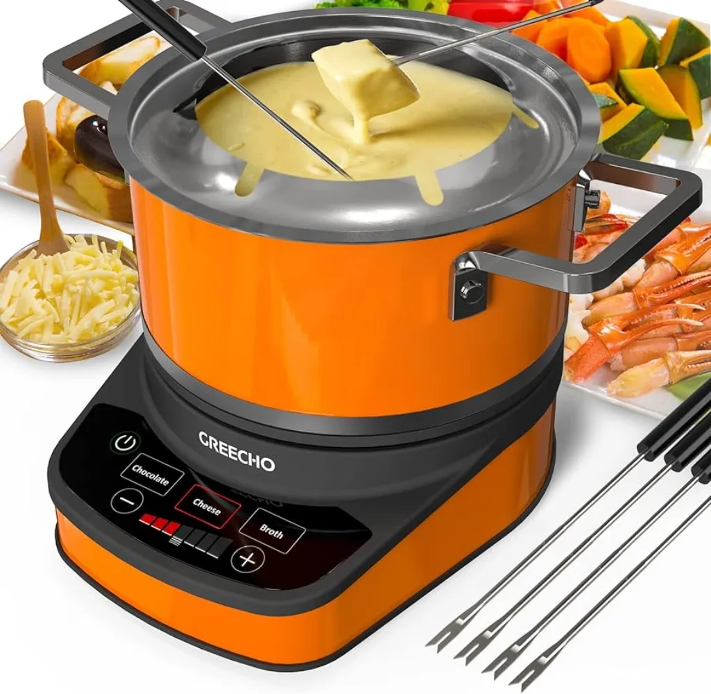 

2.6 Quart Stainless Steel Electric Fondue Pot with 3 Preset Modes (Cheese, Chocolate & Broth) 1200W