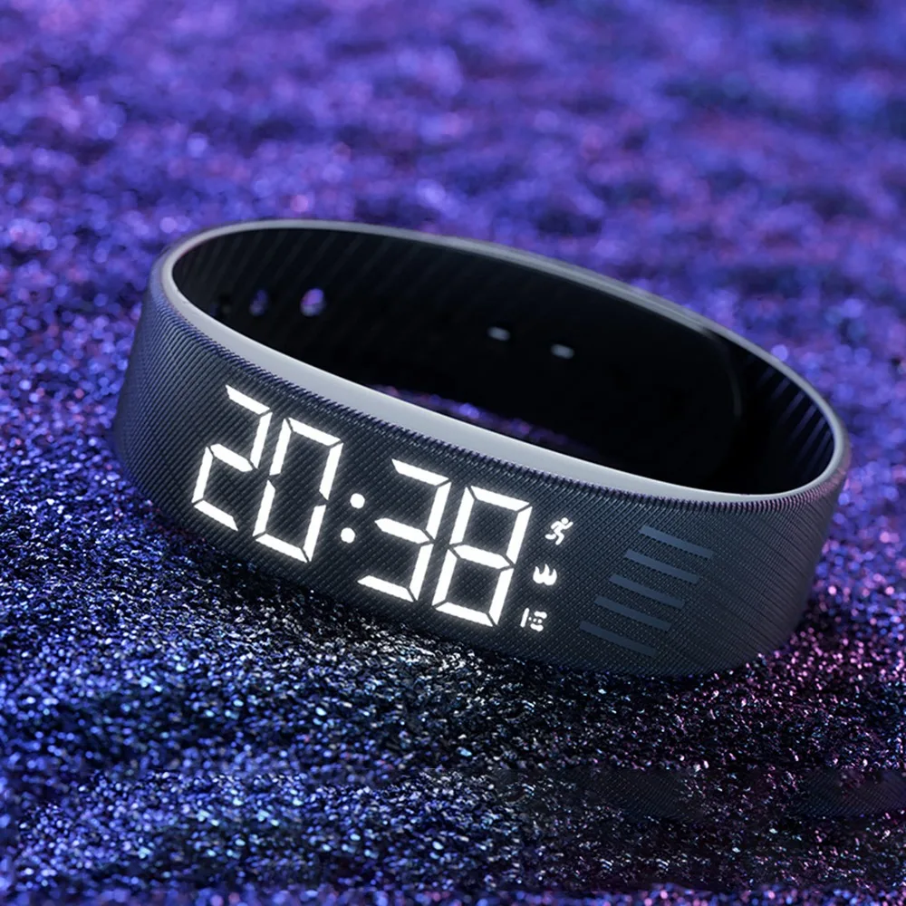 Smart LED Digital Alarm Clock Watch Adjustable Snooze-proof Alarm Bracelet Waterproof with Running Pedometer Vibrating Alarm