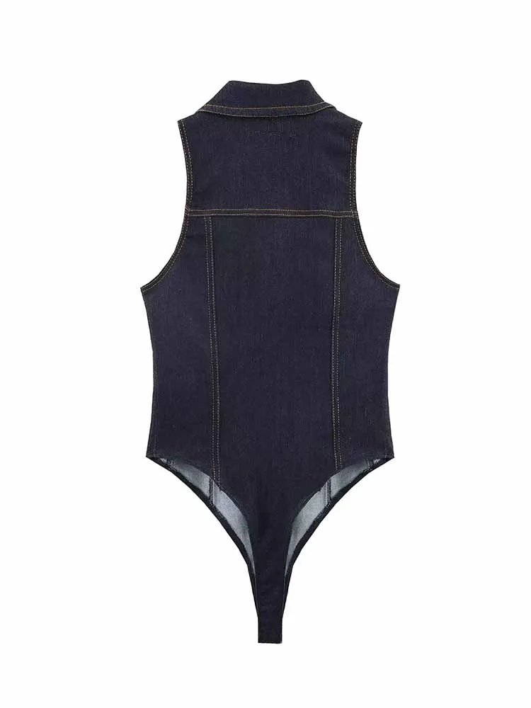 

HH Woman Early Spring Trend Fashion Sleeveless Lapel Denim Fabric Slim Fit Jumpsuit Female Versatile Casual Chic Jumpsuit