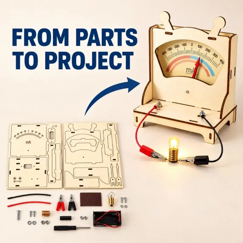 DIY Ammeter Electricity Experiment Kits with Wooden Base for Hands-On Circuit and Current Measurement Principle A2UB