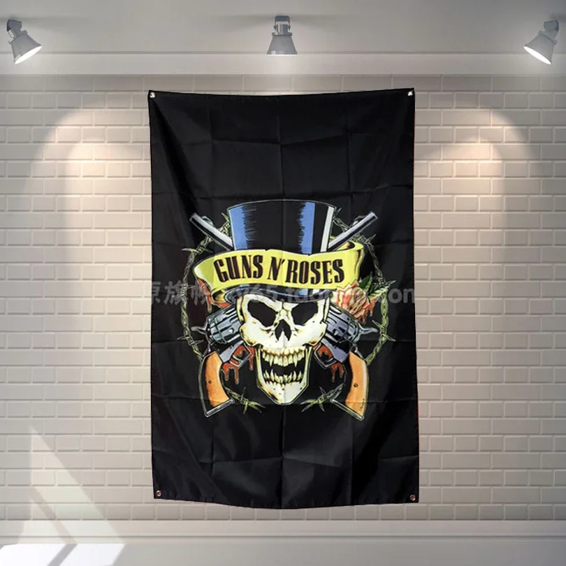 "GUNS N ROSES"  Rock Band Hanging Art Waterproof Cloth Polyester Fabric 56X36 inches Flags banner Bar Cafe Hotel Decor