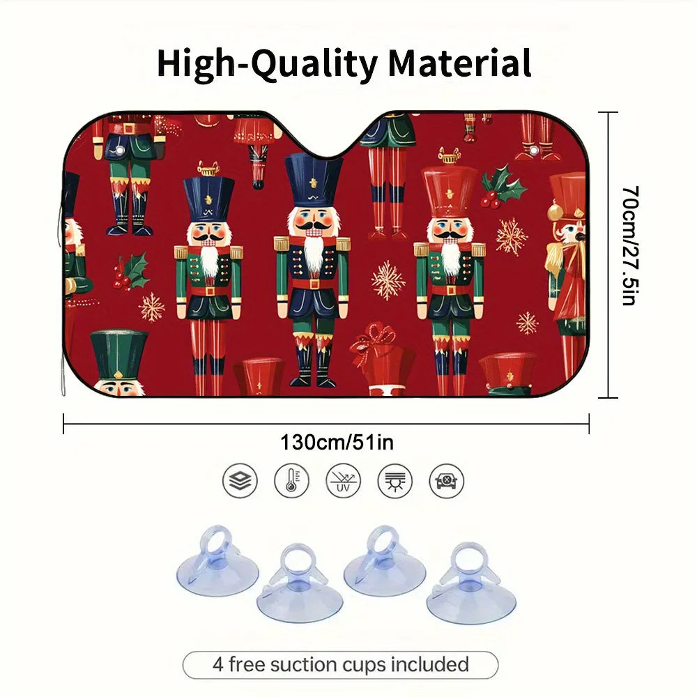 1pc Nutcracker Christmas Car Sun Shade - Red & Green Holiday Windshield Cover With Santa, Fit For All Vehicles, Heat Reduction &