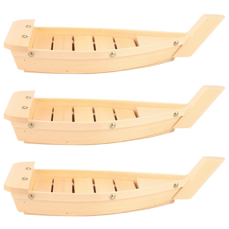 

Y42A-3Pcs 42X17X7.5Cm Japanese Cuisine Sushi Boats Sushi Tools Wood Handmade Simple Ship Sashimi Cold Dishes Tableware Bar