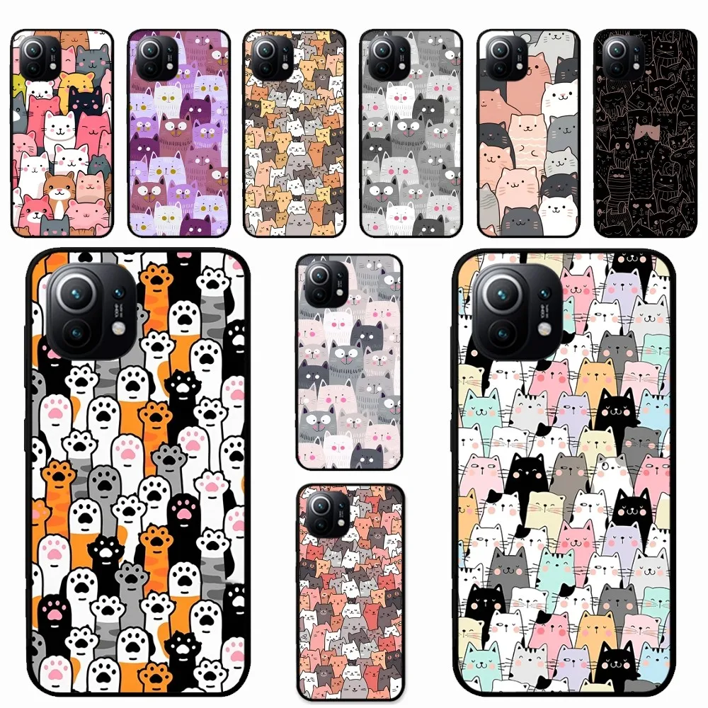 

Cartoon Cute Cats Background Phone Case For Xiaomi Mi 5X 8 9 10 11 12 lite pro 10T PocoX3pro PocoM3 Note 10 pro lite