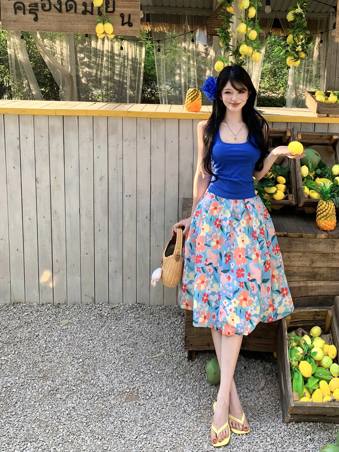

Summer Floral Halter Vest And A-Line Skirt Set Women's Island Vacation Style Fashion Ensemble Casual Slim Fit Style