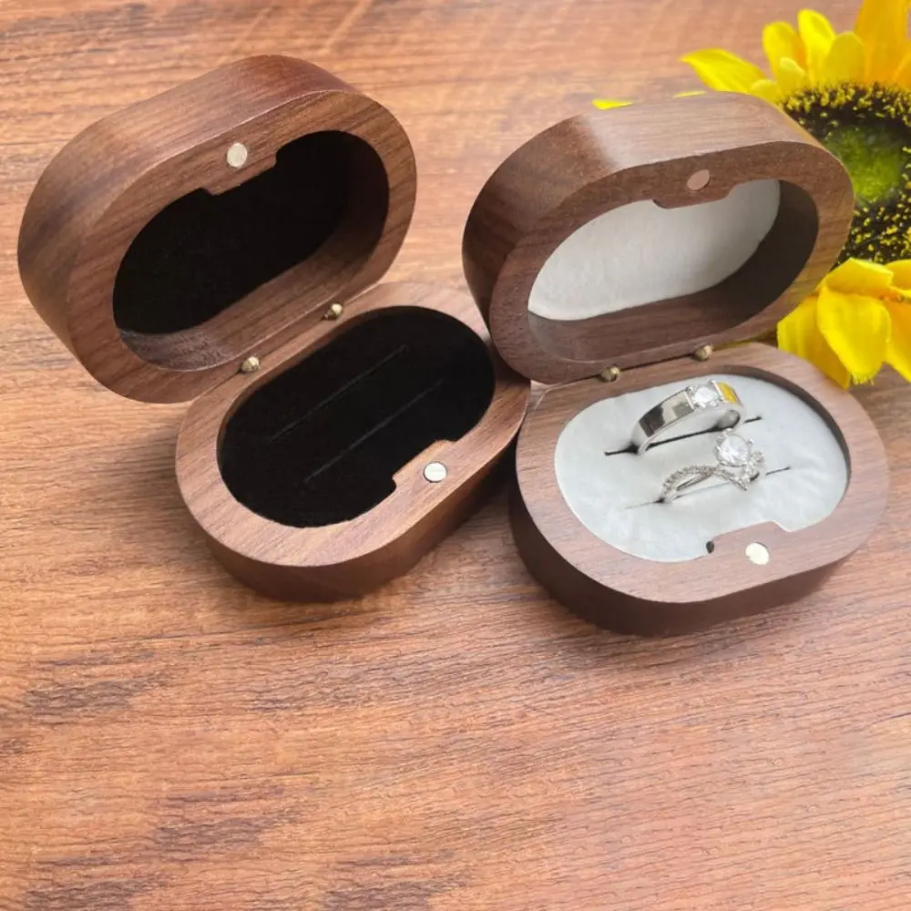 Коробка для обручальных колец ручной работы, деревянная коробка для колец с двойными прорезями, коробка с магнитной застежкой, портативная коробка для колец из орехового дерева, свадебная церемония