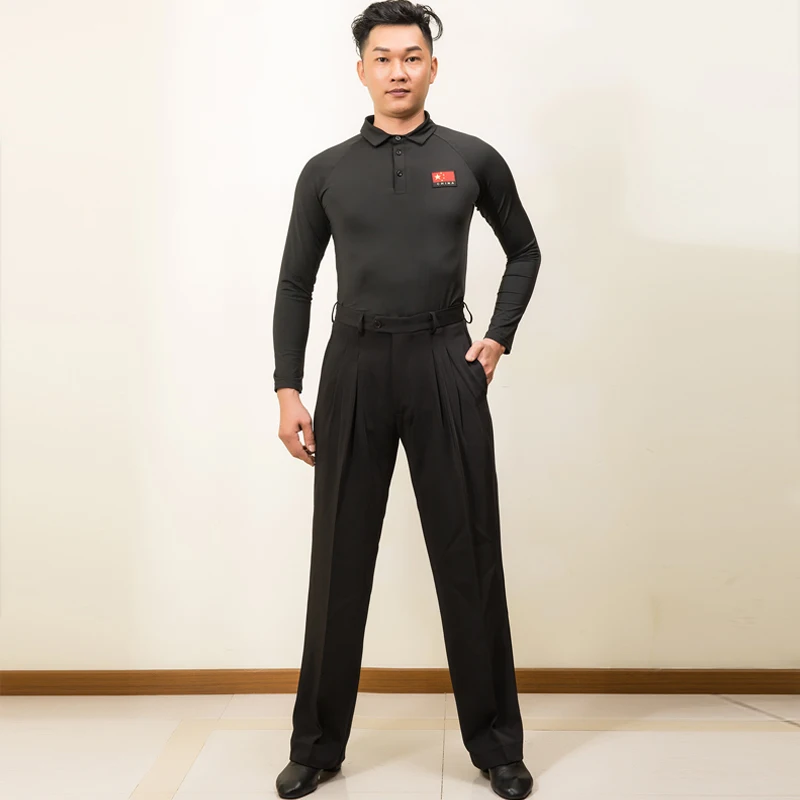 Pantalones de baile latino negros para hombres, ropa de práctica de baile de salón, traje de baile de vals, Tango, Salsa, pantalones de competición