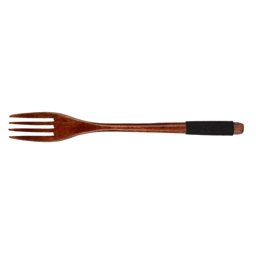 2Pcs Non Scratch Wood Fruit Fork Smooth Polished Black Line Handle Cooking Fork Practical Solid Serving Fork Food Picking