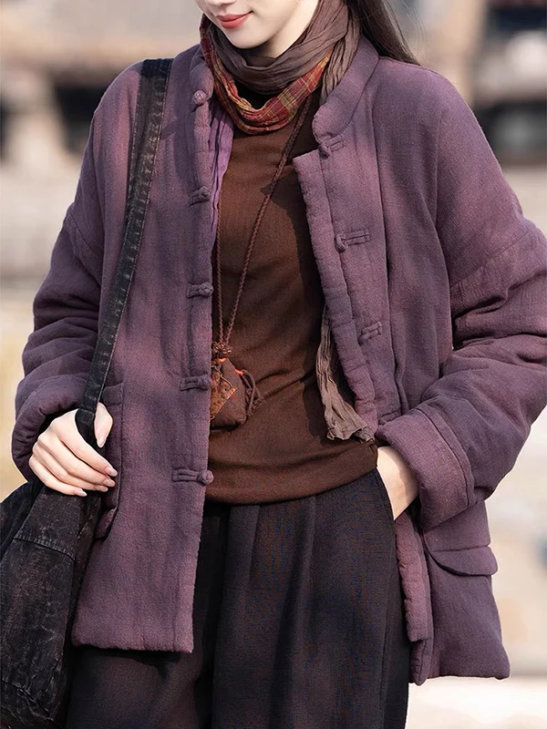 سترة نسائية من القطن الصيني مع زر دافئ للشاي الفني القديم ملابس خارجية معطف طويل Sve