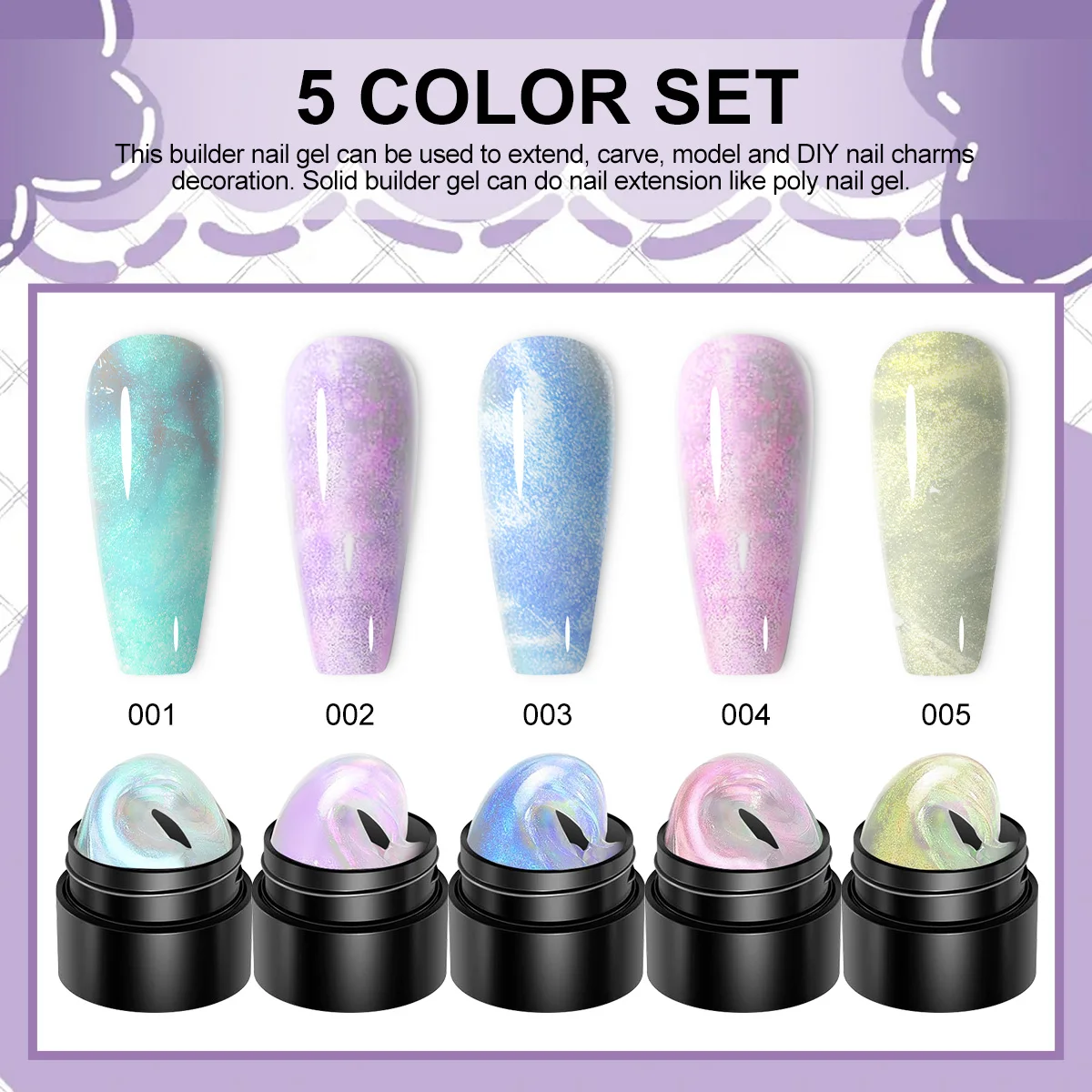 LIMEGIRL Non Stick Hand Engraving Pattern Gel kit with Engraving Pen 3D Art DIY Colored Sparkling Nail Extension Gel kit 4